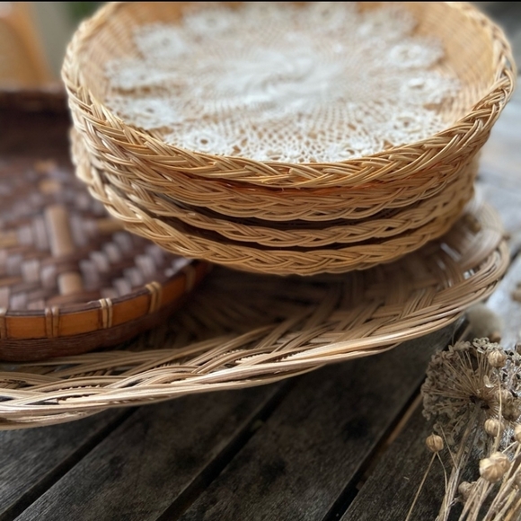 SOLD BOHEMIAN Wicker Rattan Basket Wall - Picture 3 of 6